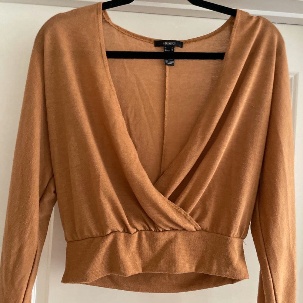 Forever 21 Brown Deep V-Neck Plunge Crop Top